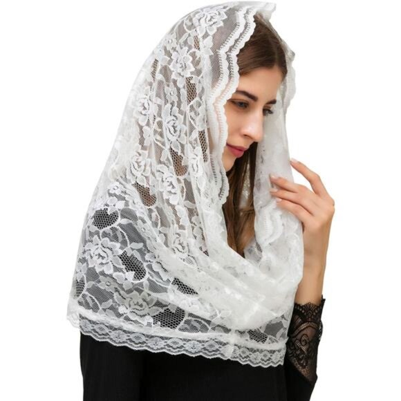 PAMOR Infinity Chapel Veil Floral Latin Mass Head Covering Lace Scarf Mantilla - Picture 1 of 6